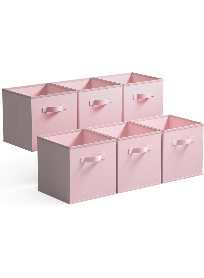 Pack of 6 Fabric Storage Cubes ， Foldable Square Boxes for Shelves, Organizer With Handles for Organizing Clothes, Pink - Image 1